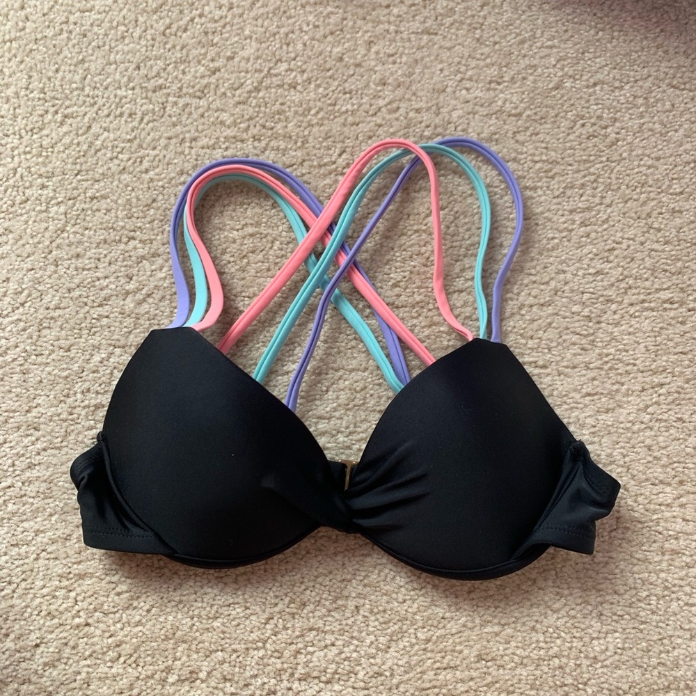 Black criss cross back push up bathing suit top